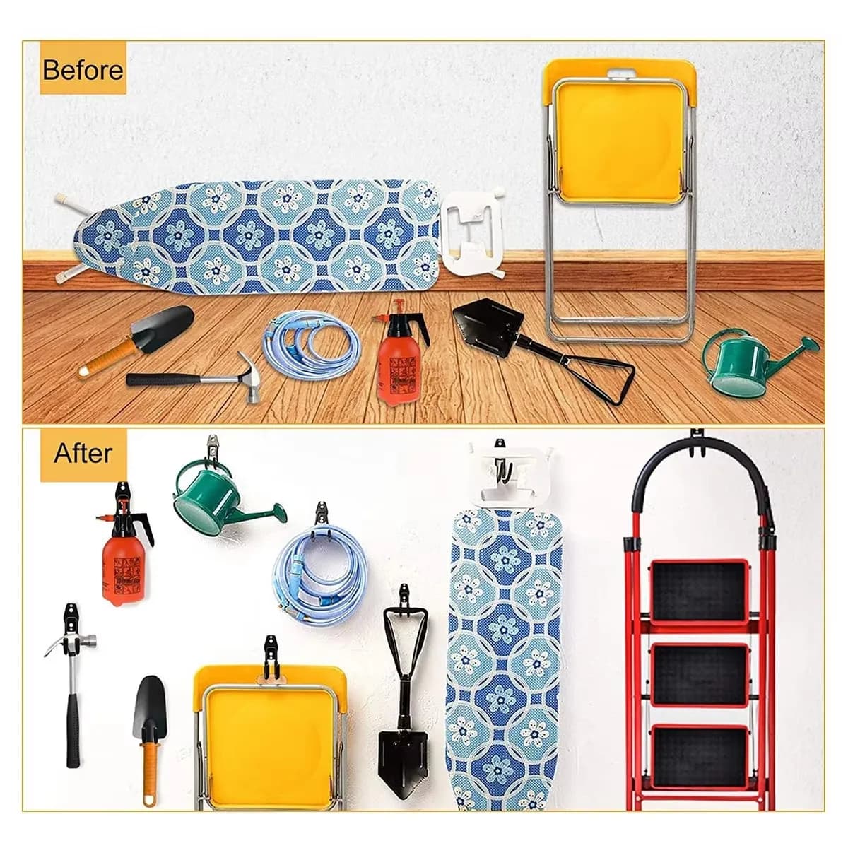 Crochets utilitaires pour garage, organisateur d'outils de jardin pour garage, crochets utilitaires suspendus pour montage mural, organisateur de rangement d'outils robuste