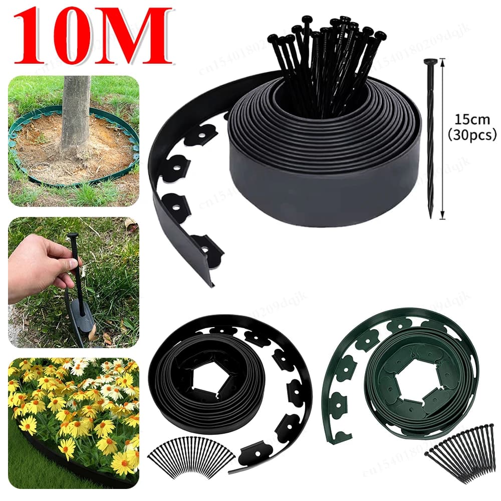 Kit de bordure de paysage de 10M, barrière de jardin fixe, bordure en plastique pour pelouse, bordure de jardin, bobine pour pelouse, cour, voie