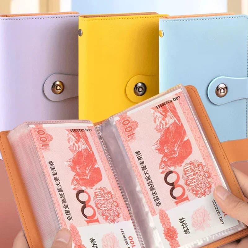 Livre de stockage de billets de banque en matériau PU, peut contenir 100 billets de banque, avec Photos de billets de banque, timbres, livre de stockage de cartes bancaires