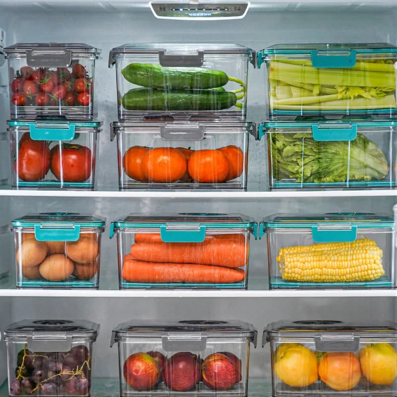 Conteneur de stockage des aliments sous vide, organisateur de réfrigérateur Transparent avec filet de vidange, distributeur de nourriture de grande capacité pour boîte de rangement de cuisine