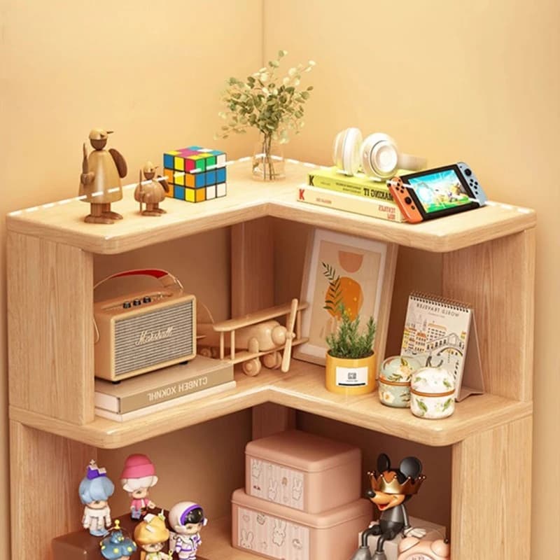 Bibliothèque d'angle en bois multicouche, armoire d'angle, étagère de rangement au sol, étagère de rangement, décorations pour la maison
