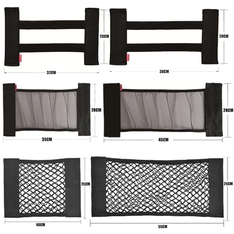 Filet de rangement pour siège arrière de voiture, filet à ficelle élastique, sac de rangement en maille universel, autocollant magique, organisateur de coffre de voiture, accessoires