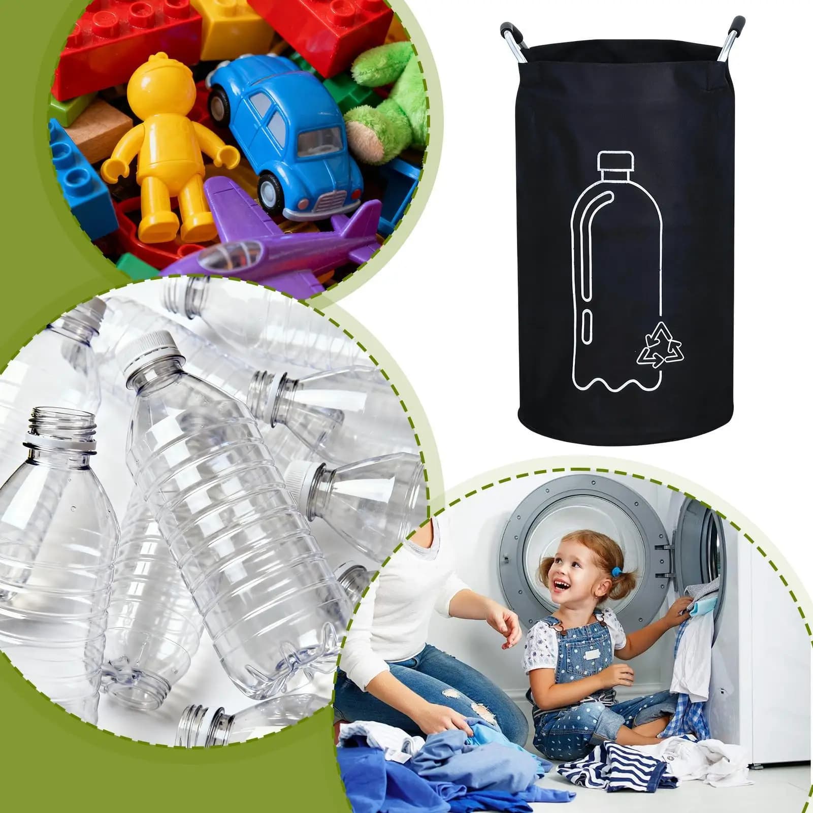 Sac de rangement pour bouteilles, poubelle de recyclage de 82l avec poignée en aluminium, panier à linge, poubelle pliable pour salle de bain, dortoir, cuisine, maison