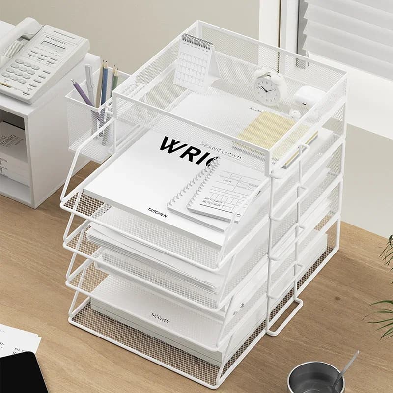 Boîte de rangement de documents A4 de bureau, boîte de fichiers de bureau, support de papiers laminés empilable, plateau de rangement de salle de bain polyvalent pour la maison