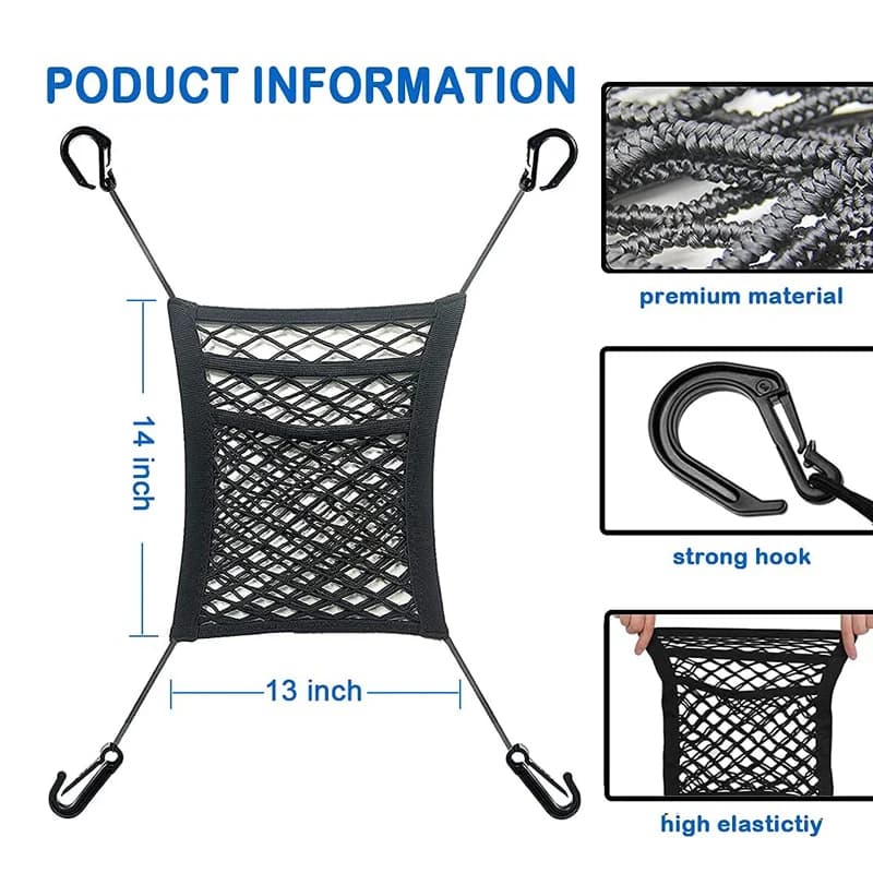Filet de rangement pour voiture, sac entre les sièges, séparateur de voiture, barrière pour animaux de compagnie, sac en maille élastique extensible, organisateur d'accessoires automobiles