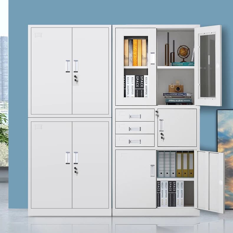 Armoire de rangement en acier, classeur à trois portes, avec serrure à clé