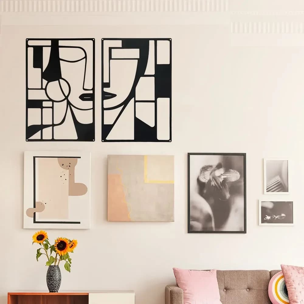 Art mural abstrait en métal - Facile à installer, géométrique, lignes, formes, artistique, chambre à coucher, artisanat du fer, décoration artisanale