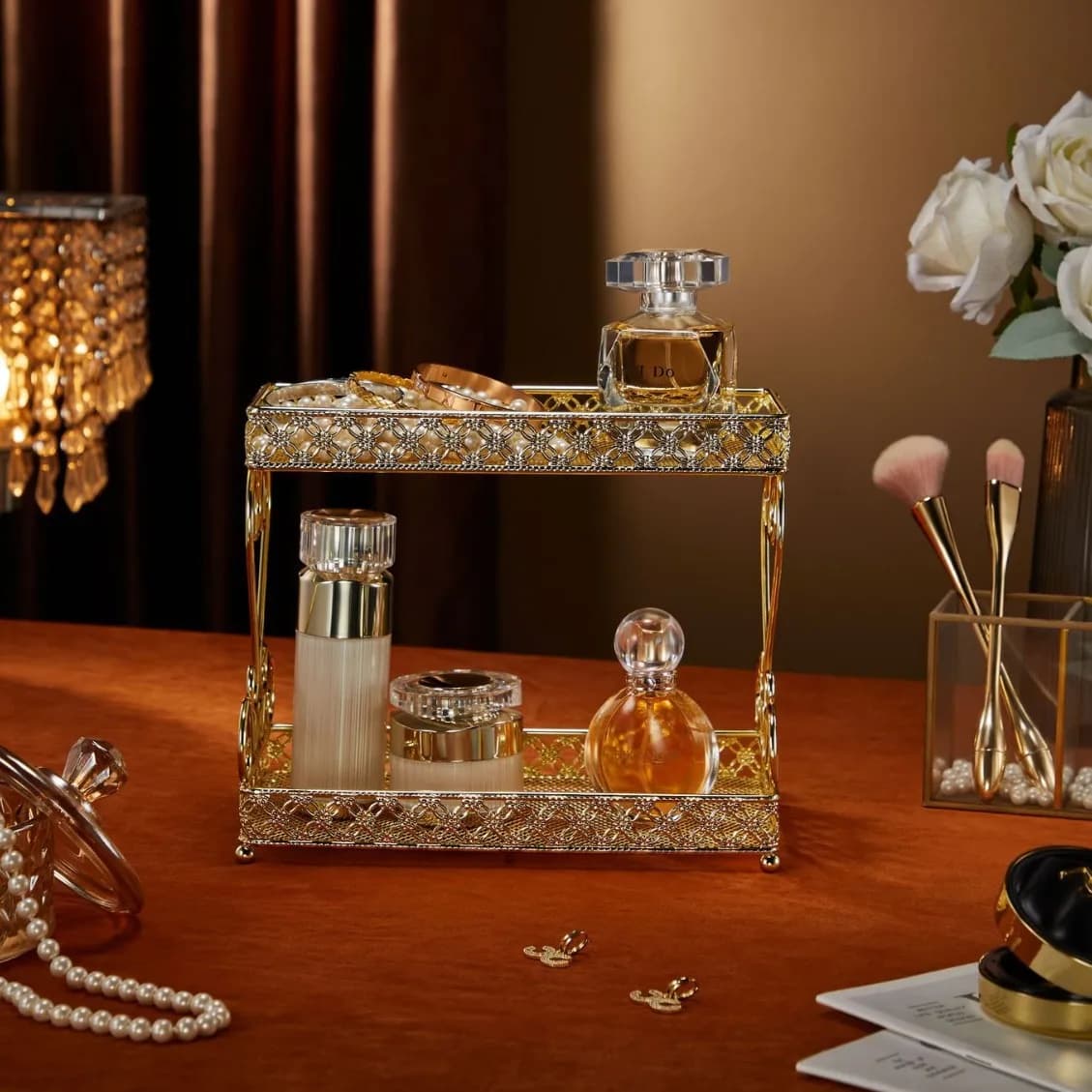 Présentoir de rangement de bijoux, support de finition de commode, boucles d'oreilles, colliers, support de rangement de bijoux, support de comptoir.