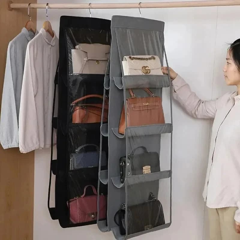 Hanging Handbag Storage Organizer Double-Sided Multi-Layer Dust Proof Bag Holder Wardrobe Hanging Storage Accessory