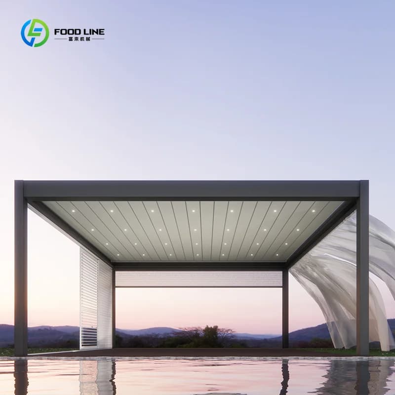 Pergola en aluminium couleur personnalisée, thermolaquée avec écran pour abri de voiture et ombrage de jardin sur mesure