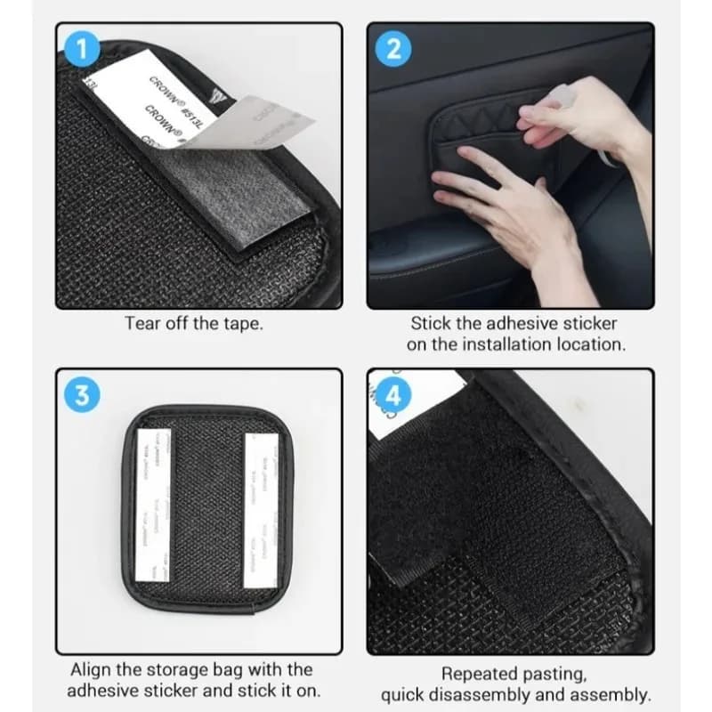 Pochette de rangement pour voiture en cuir PU, sac auto-adhésif pour articles divers, accessoires universels pour l'intérieur de la voiture, pochette de rangement pour tous les véhicules