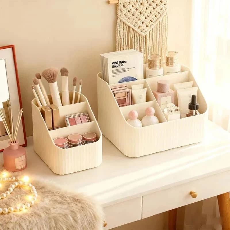 ㈅ Panier de rangement cosmétique en plastique, accessoire de salle de bain, organisateur de bureau, rangement pour la maison et le dortoir