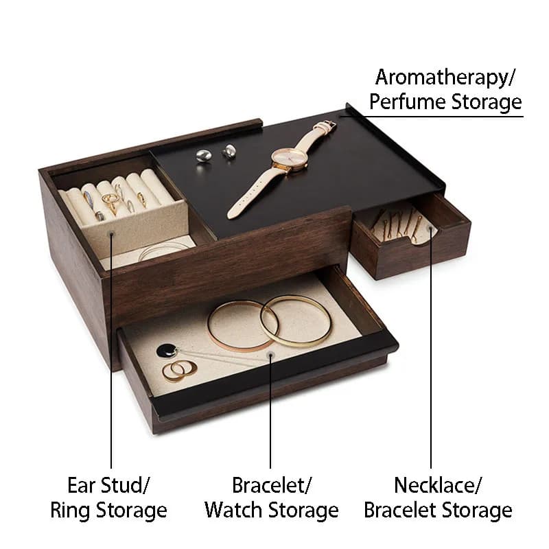 Boîte à bijoux en bois, tiroir, boucles d'oreilles, colliers, boîtes de rangement, bagues pour femmes, organisateur de bijoux, boîte d'exposition, boîtes de rangement de montres de luxe