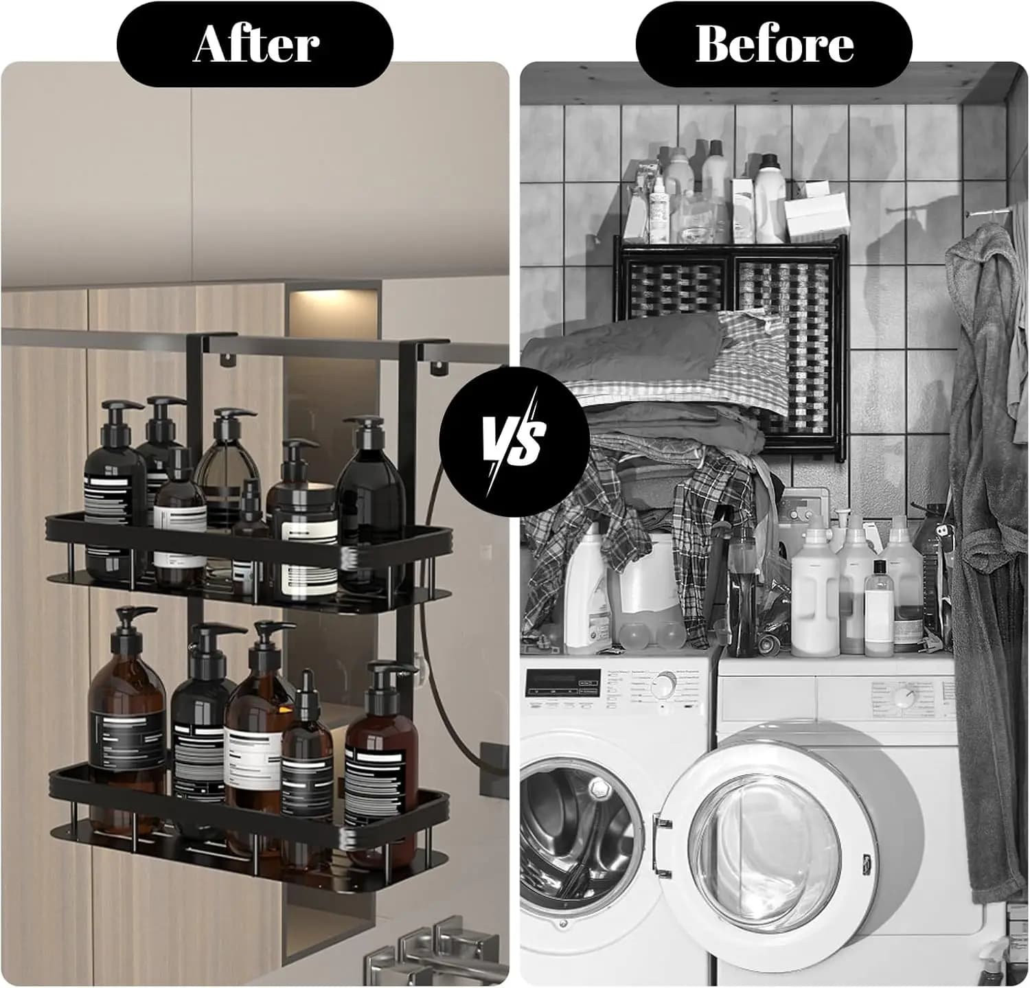 Caddie de douche suspendu à 2 niveaux sur porte, étagère de douche, support de rangement de salle de bain, sans perceuse pour shampoing et savon rasoir, rangement de salle de bain
