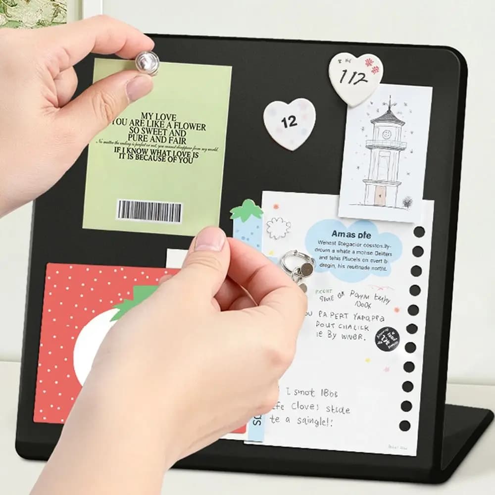 Tableau magnétique en métal pour messages, design DIY, vertical, pour bureau, avec rangement pour badges et notes, et affichage de messages