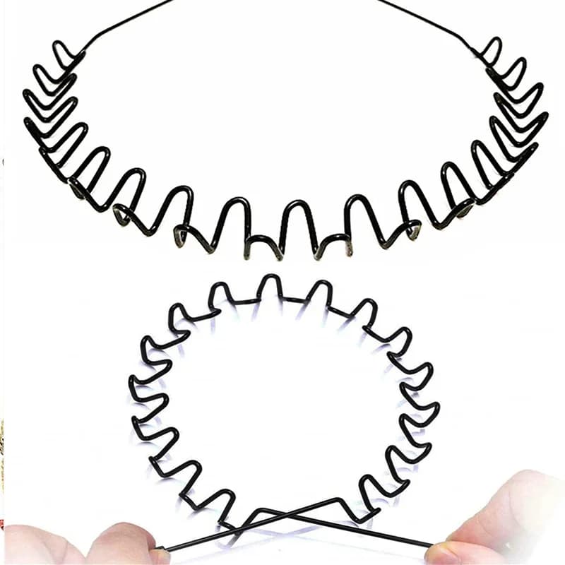 Bandeau Cheveux Métallique Tendance pour Hommes et Femmes, Unisexe, Noir Ondulé, Serre-tête Sportif, Accessoire Cheveux