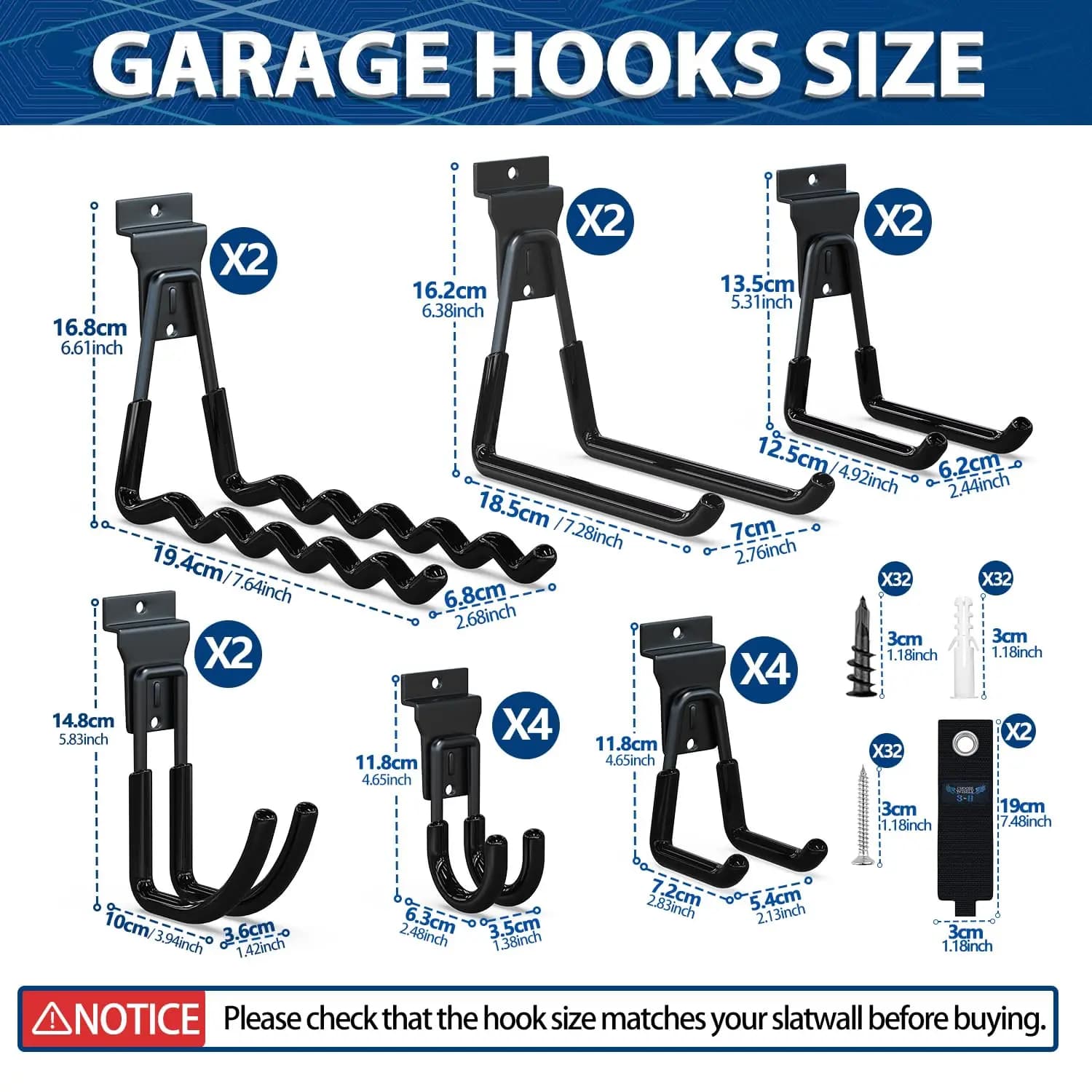Crochets muraux pour abri de voiture, 18 pièces, avec Points de soudage supplémentaires, gain de place pour suspendre des fournitures de rangement de jardin de Garage/outils de cour