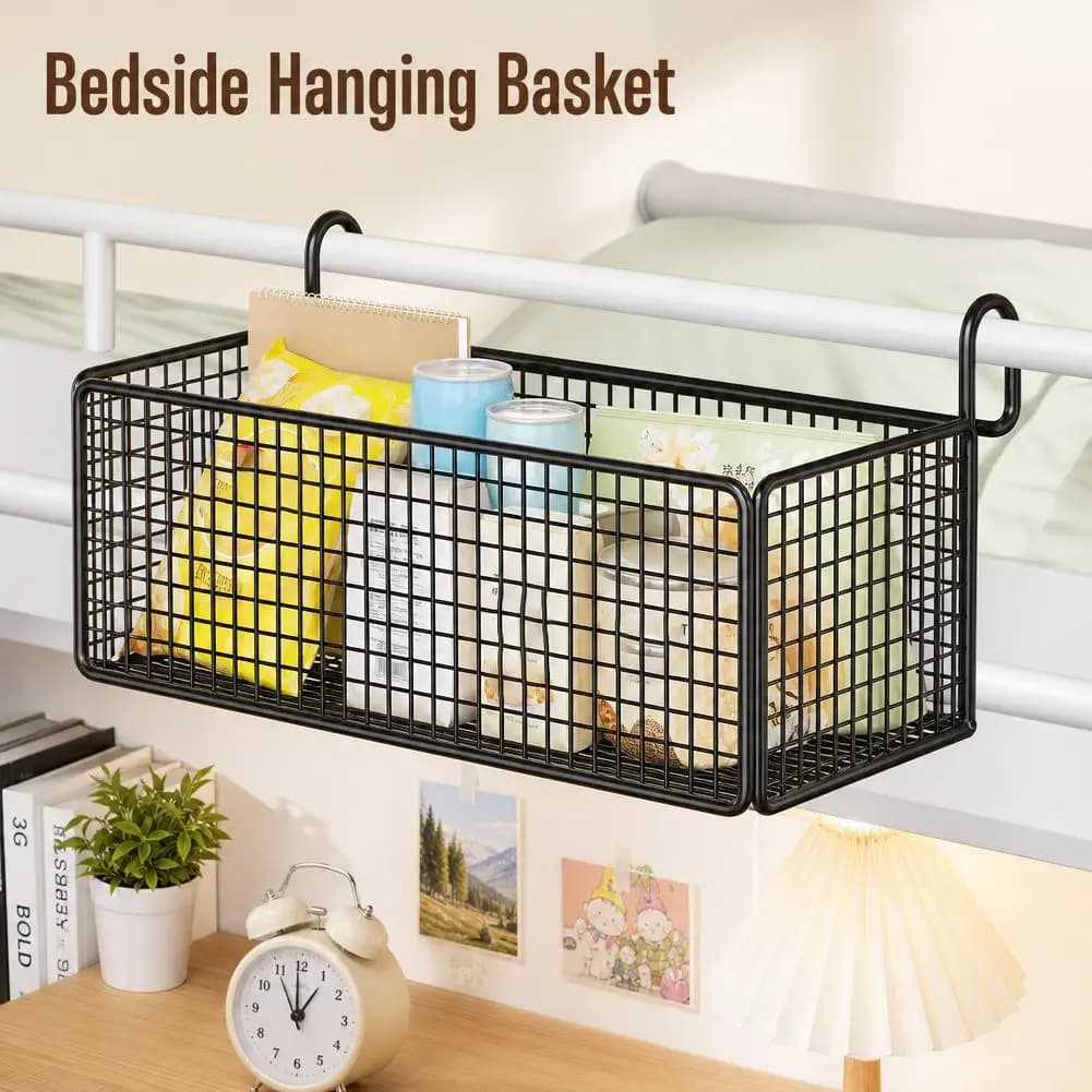 1 panier de rangement en fer pour chevet, panier de rangement suspendu derrière la porte du dortoir, cadre de rangement sous lit gain de place