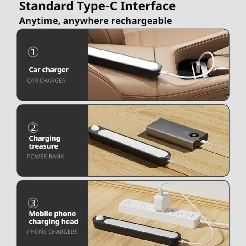 Lumière de capteur de coffre de voiture pour capot de plancher, aste par USB, barre lumineuse à induction automatique, lampe magnétique à mode de détection mauale