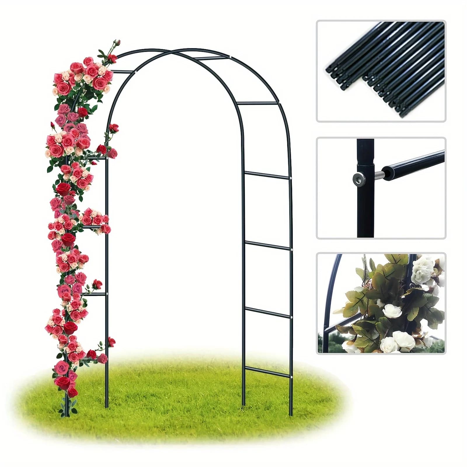 Arche de jardin en métal, structure en fer robuste et haute, pavillon de cour, support pour plantes grimpantes et roses, décoration de mariage, support à fleurs
