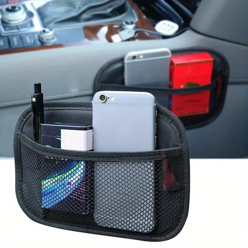 Filet de rangement pour voiture, sac en maille en tissu Oxford, organisateur pour téléphones, pièces de monnaie, cartes et clés pour l'intérieur de la voiture, rangement et organisation