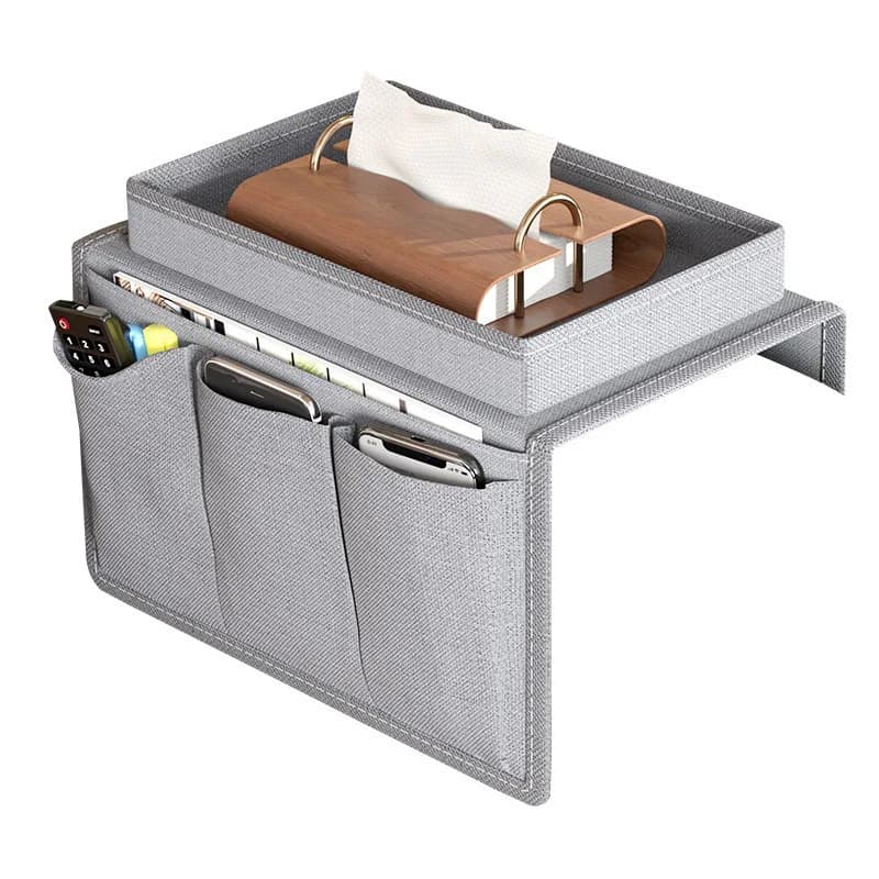 Organisateur d'accoudoir de canapé avec porte-gobelet, poches de rangement pour télécommande, plateau de bouteille d'eau de loisirs pour chevet, canapé, fauteuil