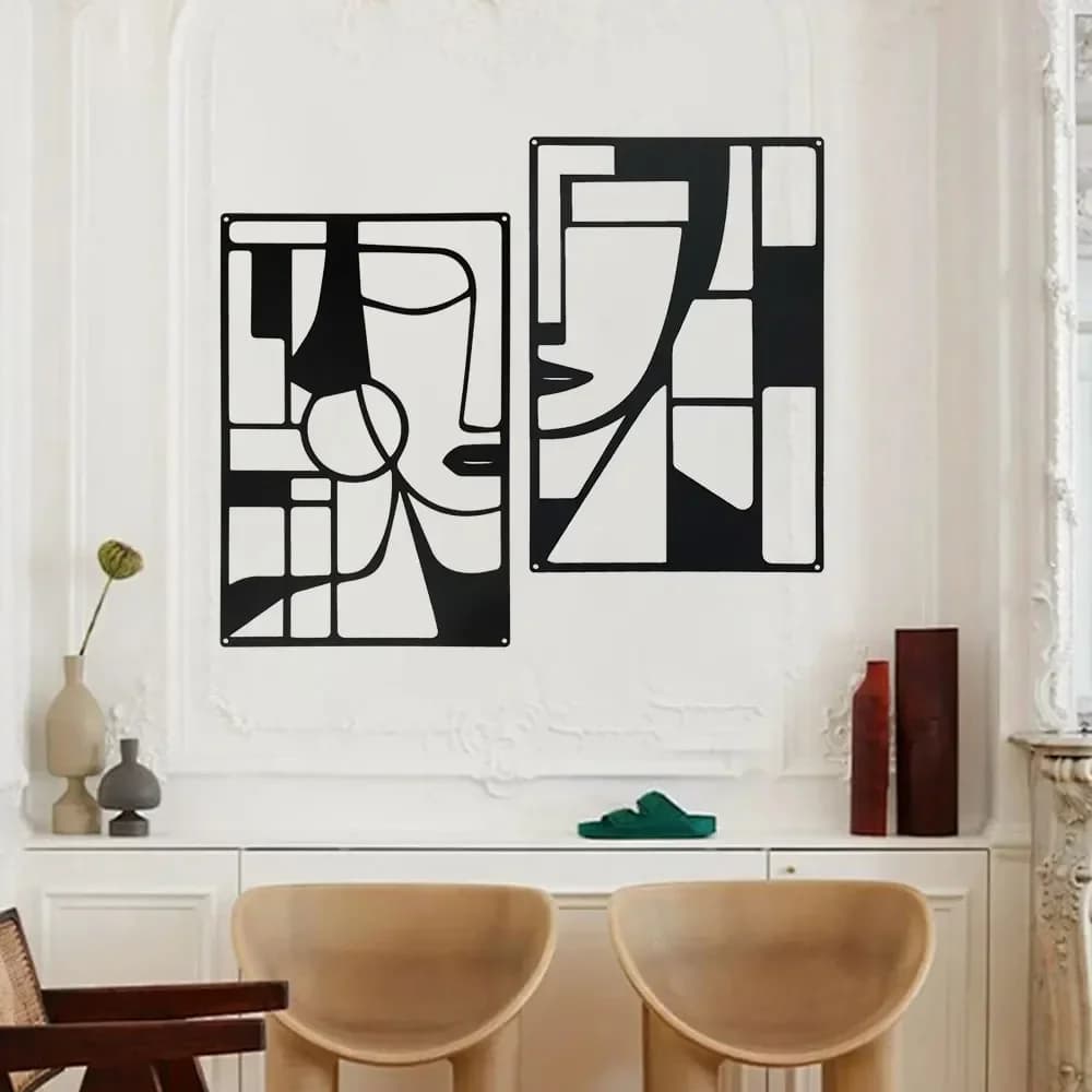 Art mural abstrait en métal - Facile à installer, géométrique, lignes, formes, artistique, chambre à coucher, artisanat du fer, décoration artisanale