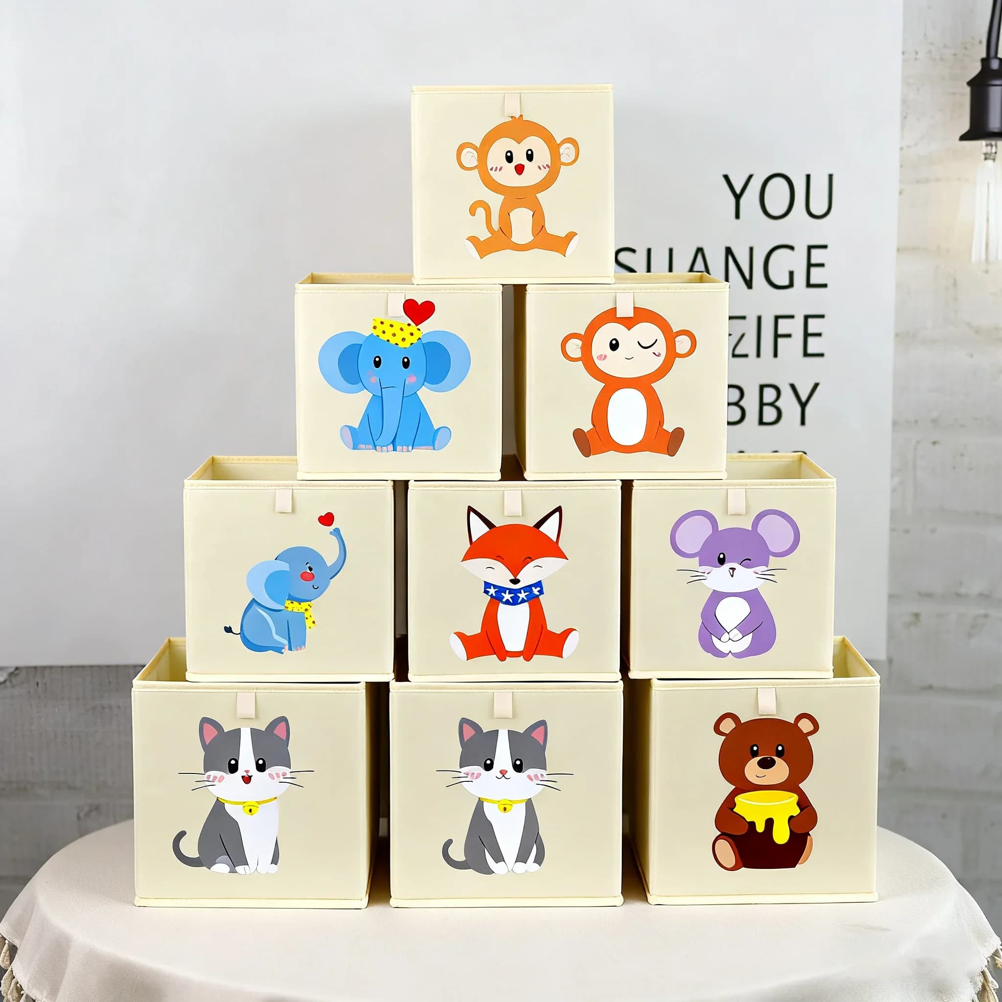 Boîtes de rangement pliables en forme de cube avec des animaux de dessin animé, organisateur de jouets pour enfants, boîte pliable pour la chambre d'enfant, la salle de jeux, l'armoire, le rangement à