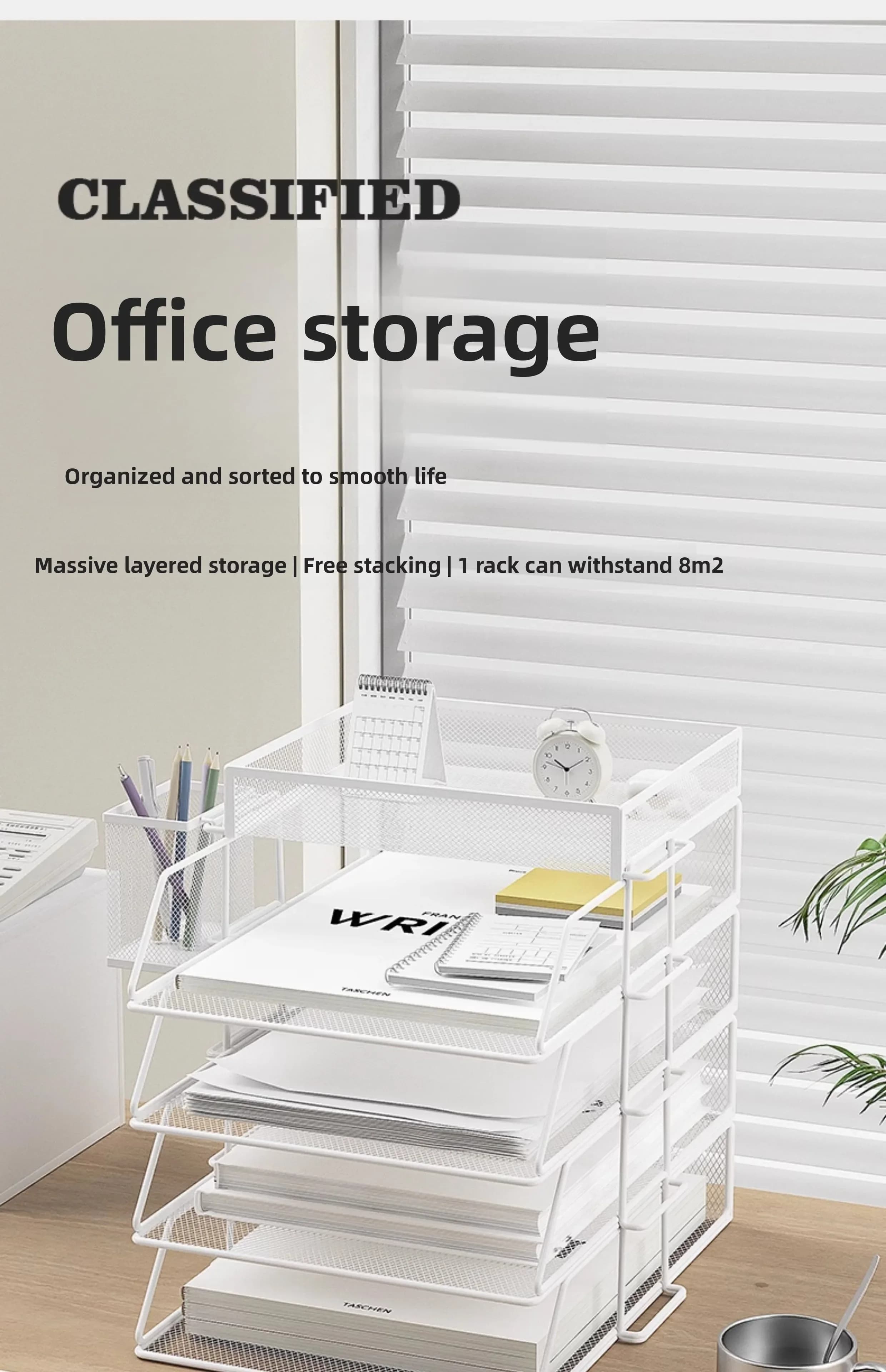 Boîte de rangement de documents A4 de bureau, boîte de fichiers de bureau, support de papiers laminés empilable, plateau de rangement de salle de bain polyvalent pour la maison