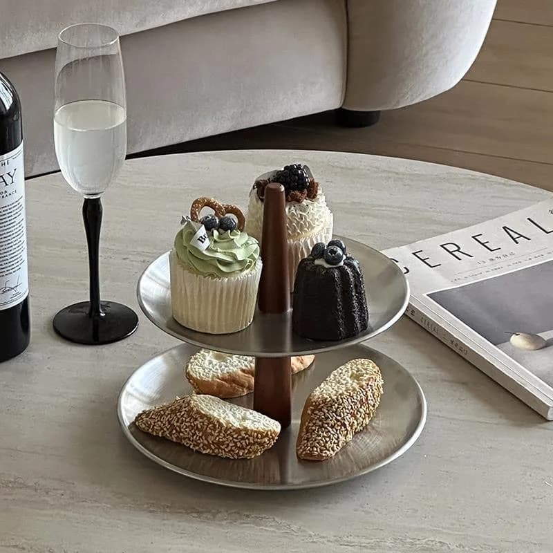 Plateau de rangement en acier inoxydable mat, ornements d'entrée antiques, table à dessert, support à gâteau, plateau à bonbons, plateau à collations