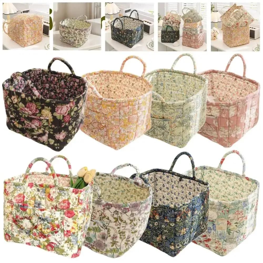 Panier de rangement en tissu à motif floral, poignées de transport faciles, design matelassé, panier à linge en tissu, grande capacité, design pliable
