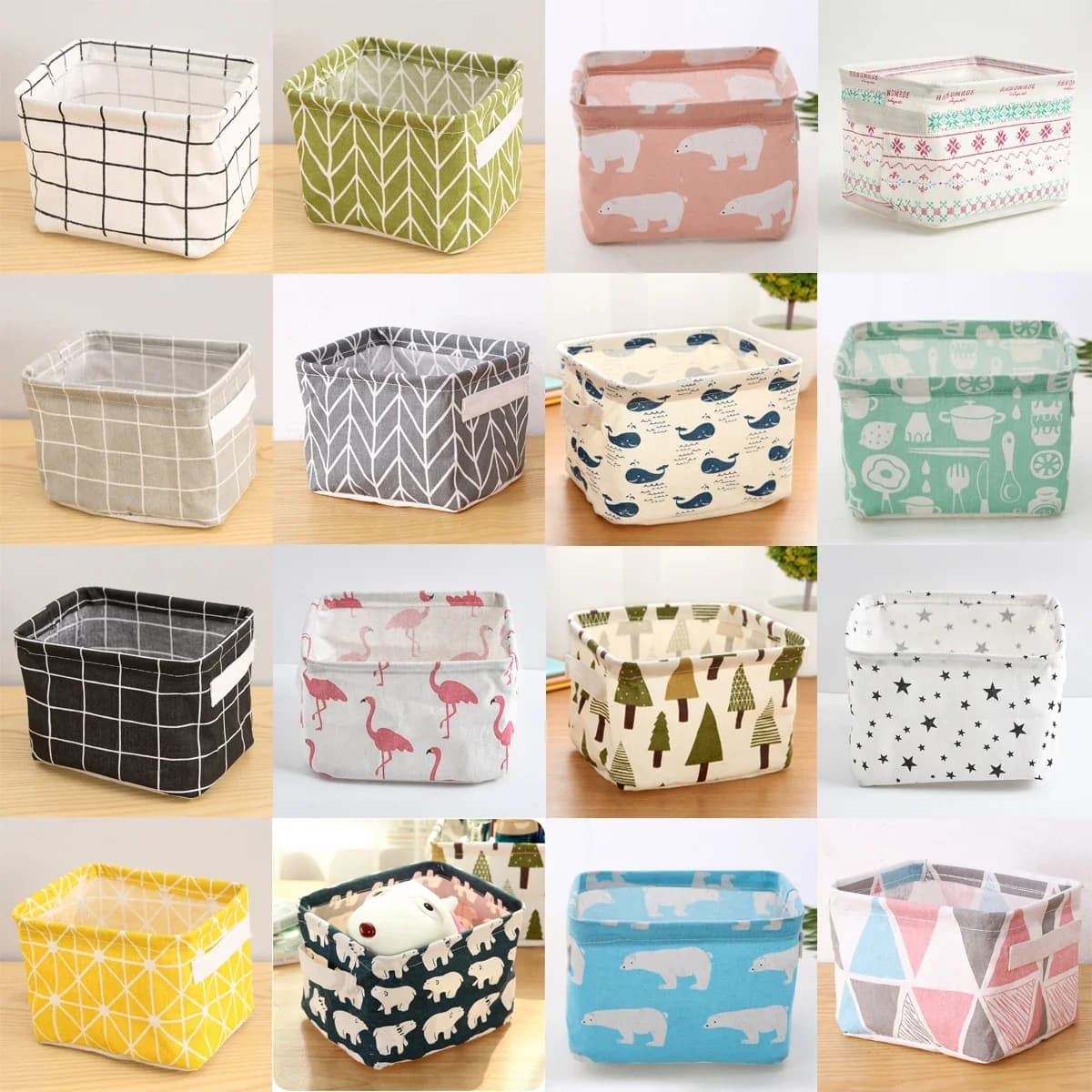 Panier de rangement en tissu avec poignée, panier de rangement de bureau imprimé, boîte de rangement pliable multifonctionnelle, étui d'organisation