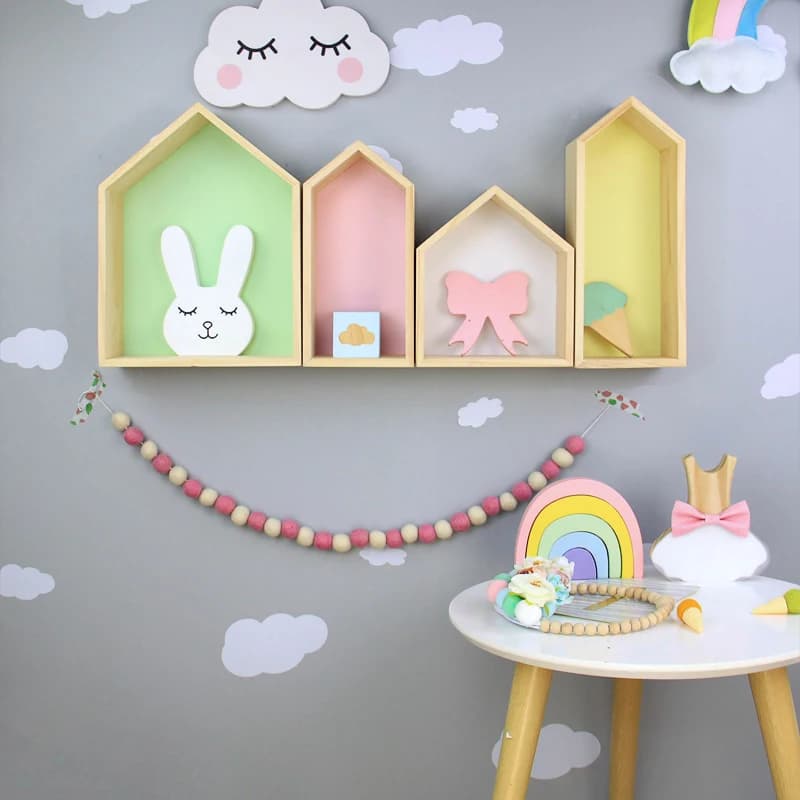 Rangement mural créatif en bois pour chambre d'enfant, décoration de chambre à coucher, étagère décorative pour la maison et le bureau, T1