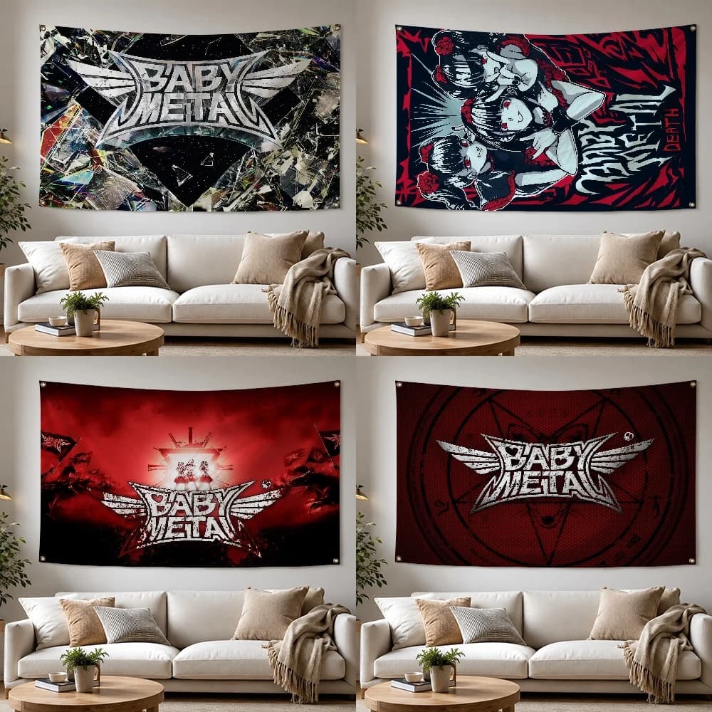 Drapeau extérieur B-Babymetal Kawaii Metal Band pour la maison, le camping, les fêtes, les clubs, la décoration de jardin, la cour, bannière murale suspendue
