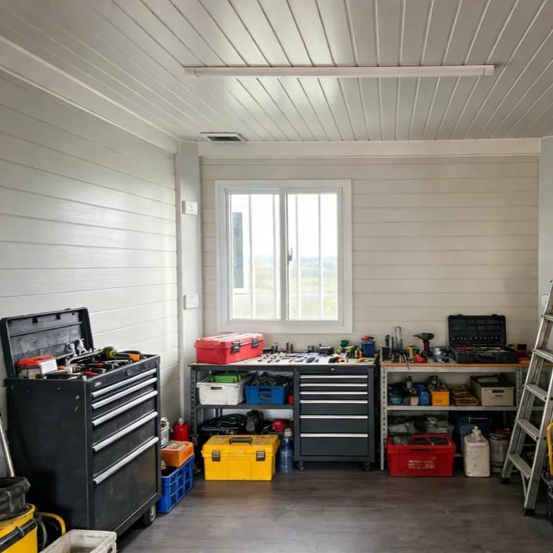 Garage conteneur FOODLINE, portable et mobile, pour stationnement temporaire de véhicules sur chantier de construction