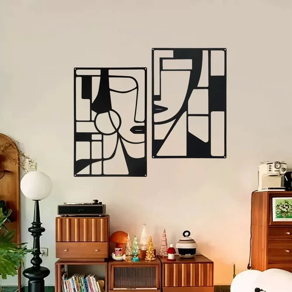 Art mural abstrait en métal - Facile à installer, géométrique, lignes, formes, artistique, chambre à coucher, artisanat du fer, décoration artisanale