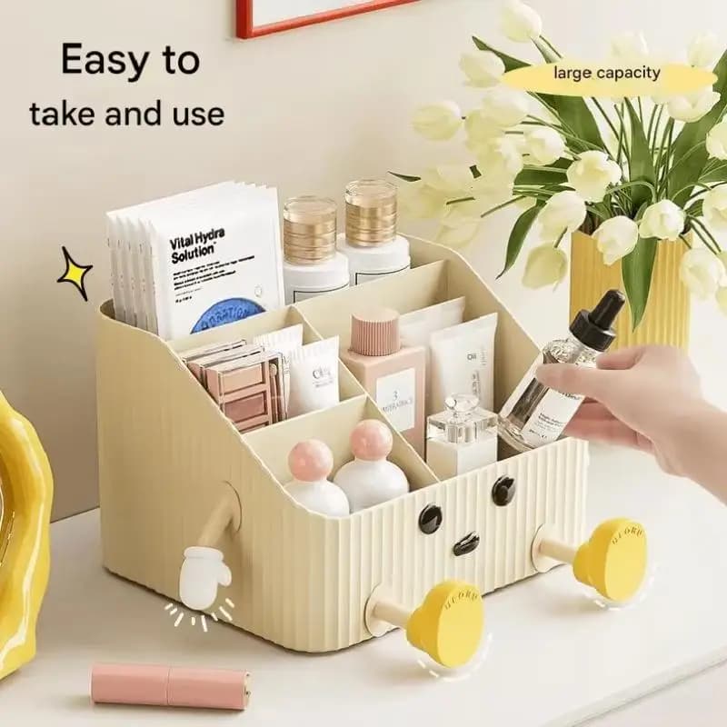 ㈅ Panier de rangement cosmétique en plastique, accessoire de salle de bain, organisateur de bureau, rangement pour la maison et le dortoir