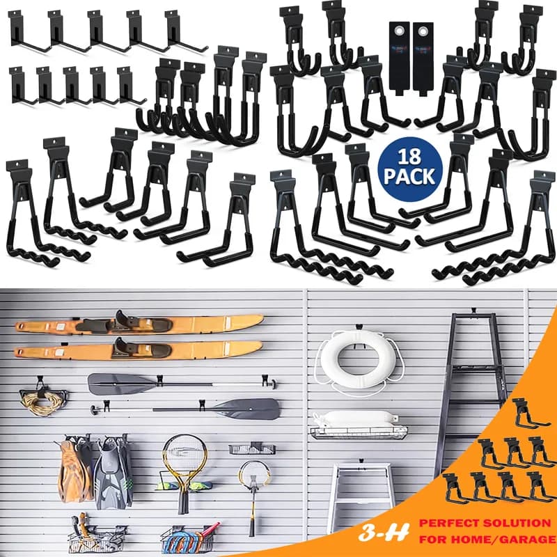 Crochets muraux pour abri de voiture, 18 pièces, avec Points de soudage supplémentaires, gain de place pour suspendre des fournitures de rangement de jardin de Garage/outils de cour
