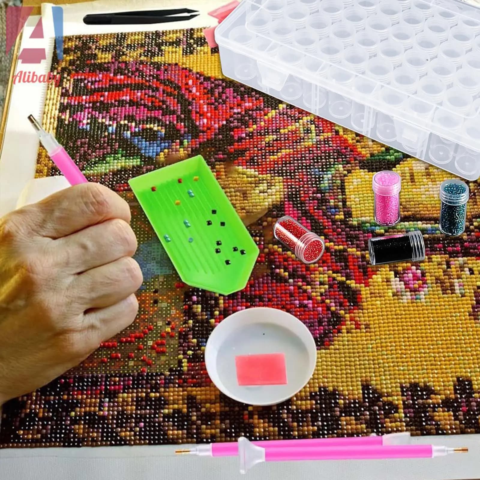 Boîte de rangement pour 24/30/60/80 flacons, outils de broderie pour peinture diamant 5D, accessoires de broderie, conteneur de rangement pour mosaïque de perles