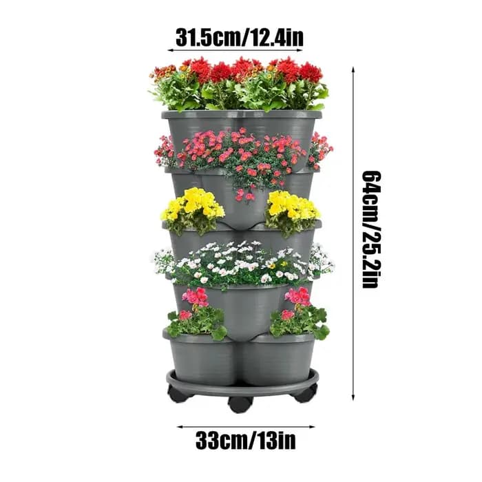 Jardinière empilable à 5 niveaux avec roulettes pour jardin, terrasse, serre et intérieur