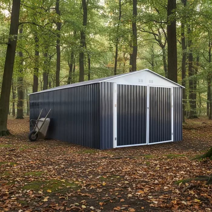 Abri de garage métallique robuste 12x20 pieds avec portes doubles latérales en acier pour le stockag