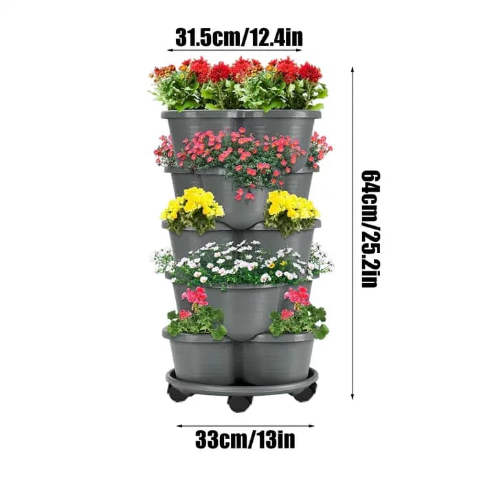 Jardinière empilable à 5 niveaux avec roulettes pour jardin