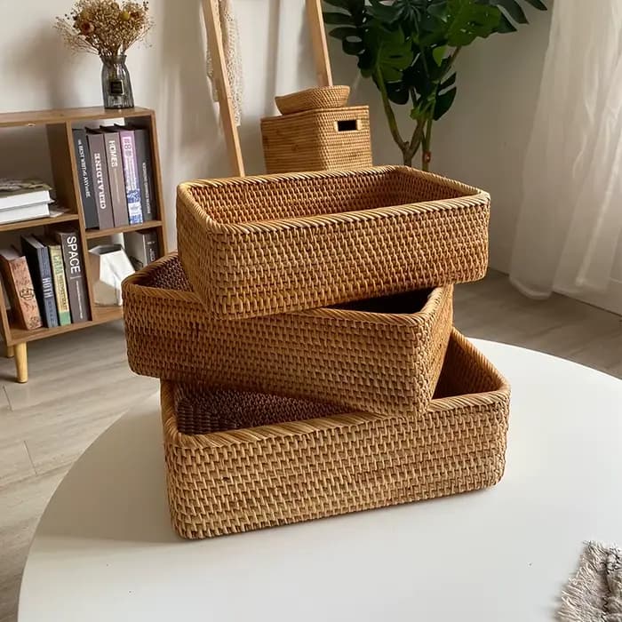 Mir rectangulaire en rotin tissé à la main