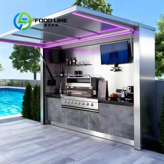 Abri modulaire personnalisé résistant aux intempéries avec cuisine extérieure intégrée
