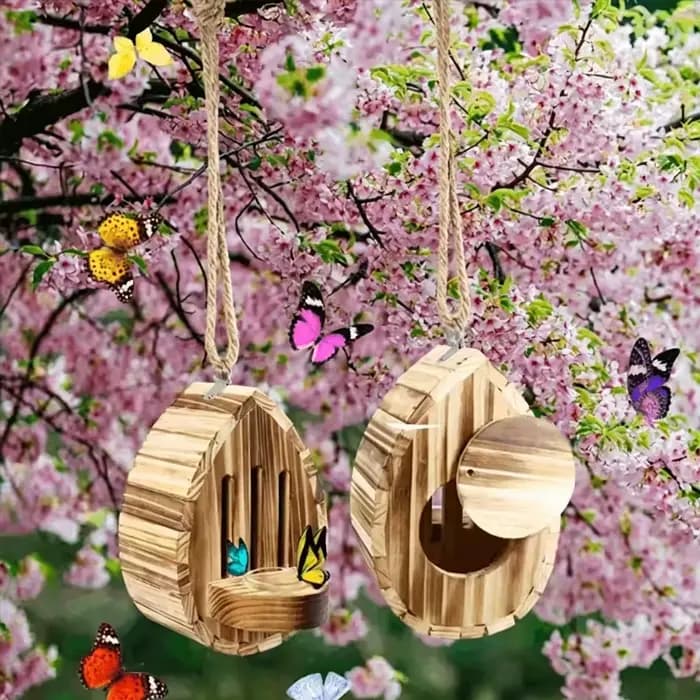Maison pour papillons en bois en forme de larme