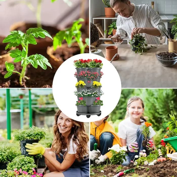 Jardinière empilable à 5 niveaux avec roulettes pour jardin