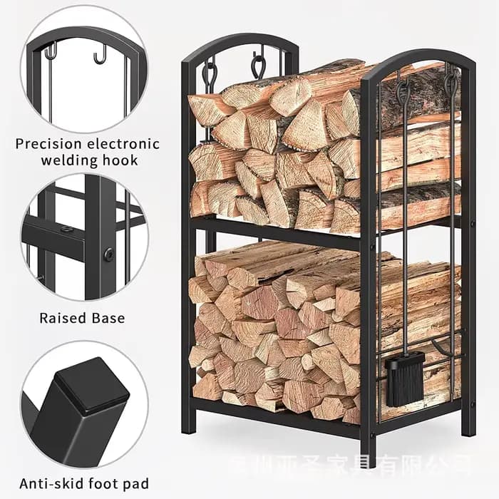 Support de stockage de bois de chauffage en fer forgé noir