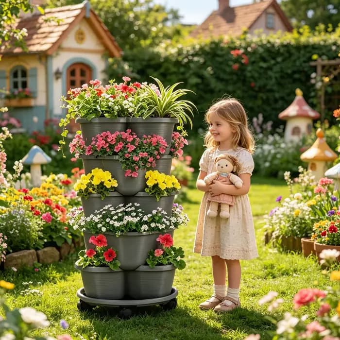 Jardinière empilable à 5 niveaux avec roulettes pour jardin