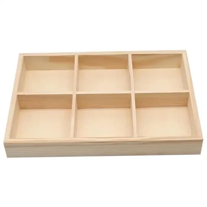 Boîte de rangement en bois à six compartiments