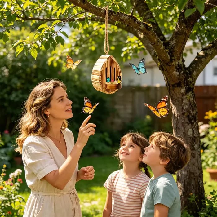 Maison pour papillons en bois en forme de larme